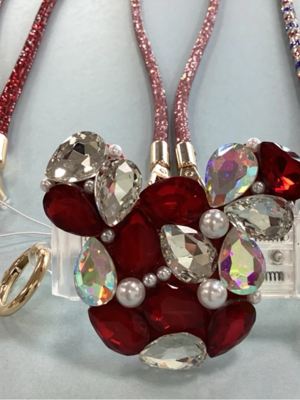 Pink and Clear Crystal Heart Phone Charm